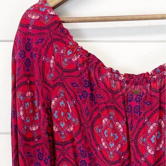 O'Neill Womens S Nashville Red Print Off Shoulder Romper Boho Red Pink Summer - Picture 4 of 11